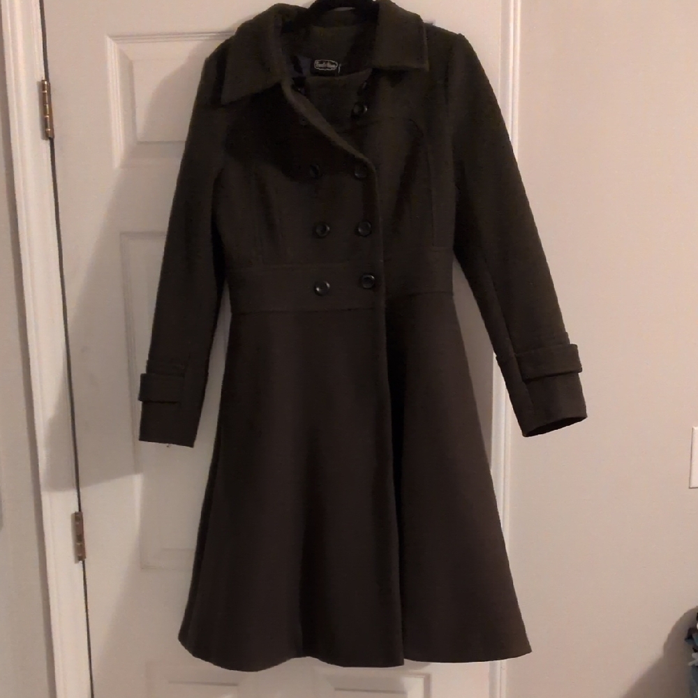 Olive Green Long Flared Pea Coat